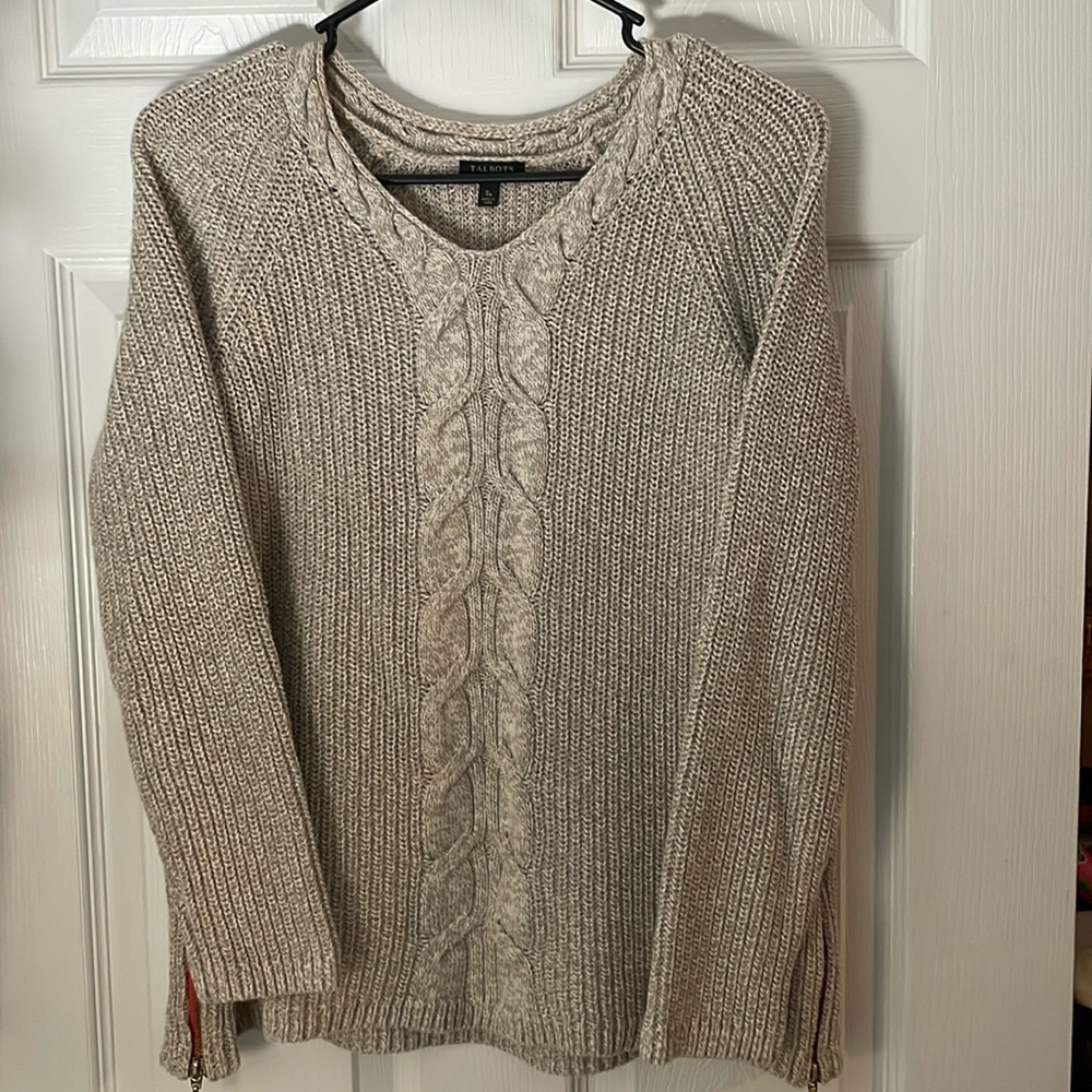 Talbots tan sweater with zipper sides